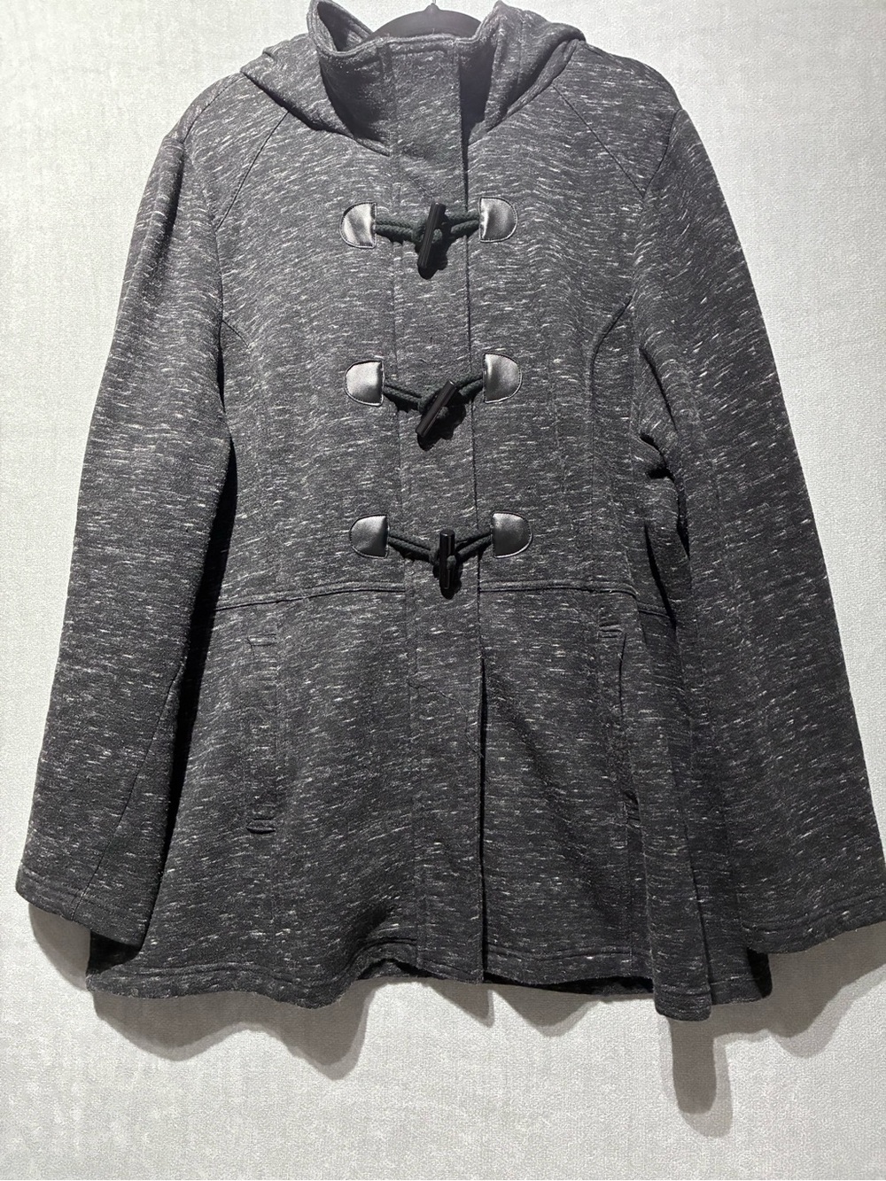 Sebby Collection Charcoal Flecked Duffle Toggle Jacket Cozy Fleece XXL
